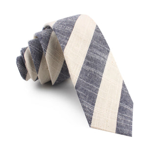 Kekova Blue Striped Linen Skinny Tie
