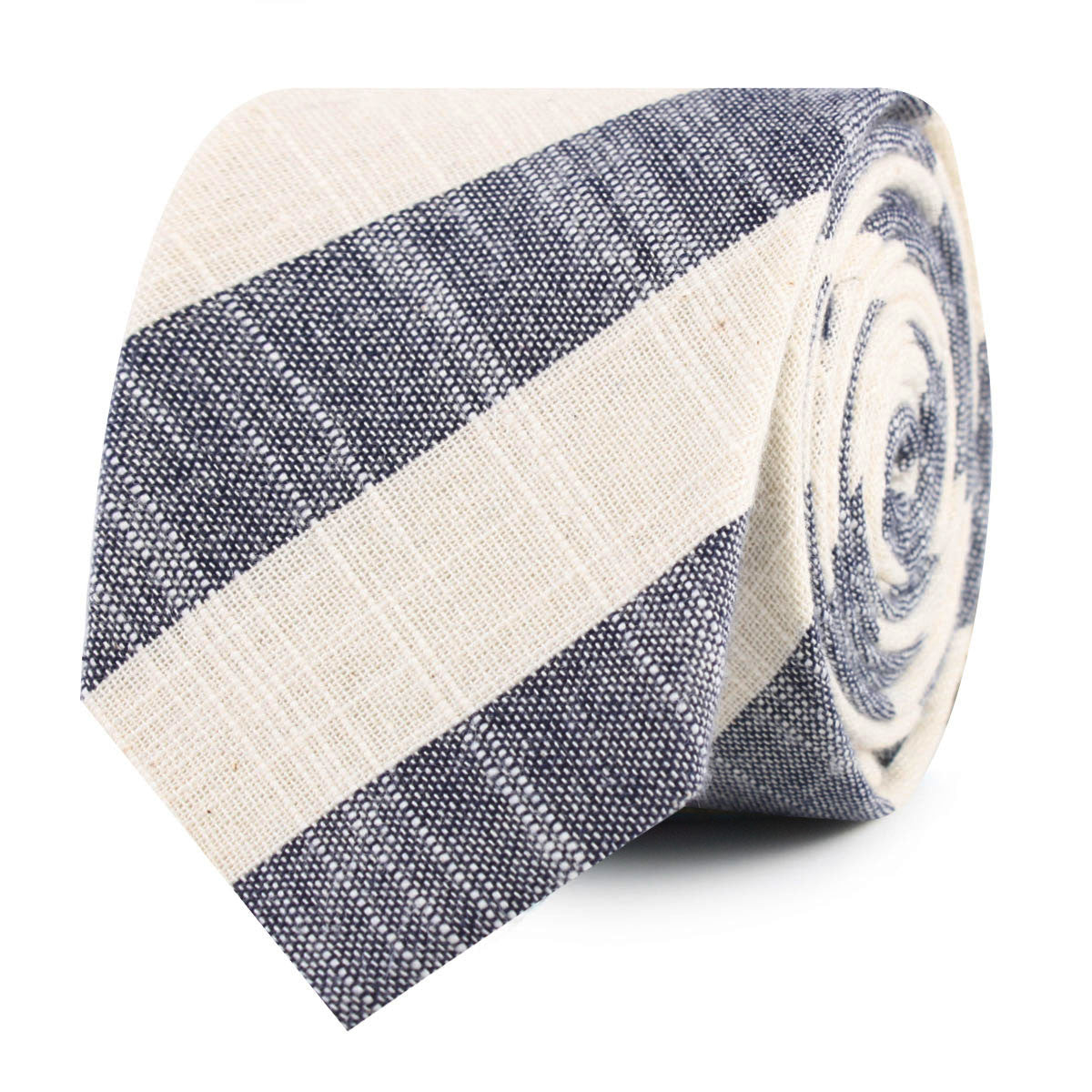 Kekova Blue Striped Linen Slim Tie