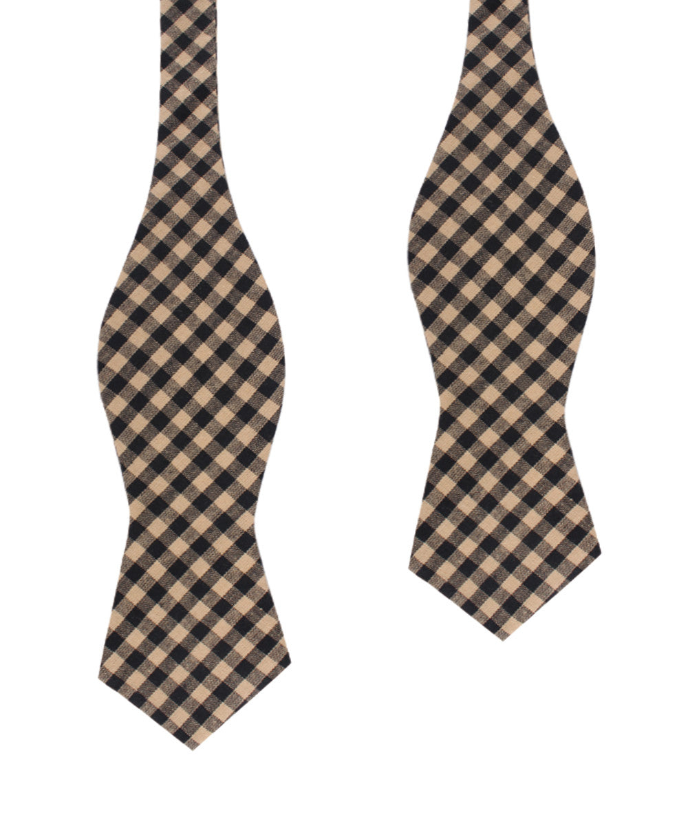 Khaki Black Gingham Blend Diamond Self Bow Tie