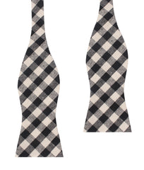 Khaki & Black Gingham Linen Self Bow Tie