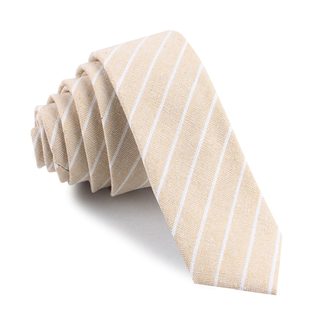 Khaki Linen Pinstripe Skinny Tie
