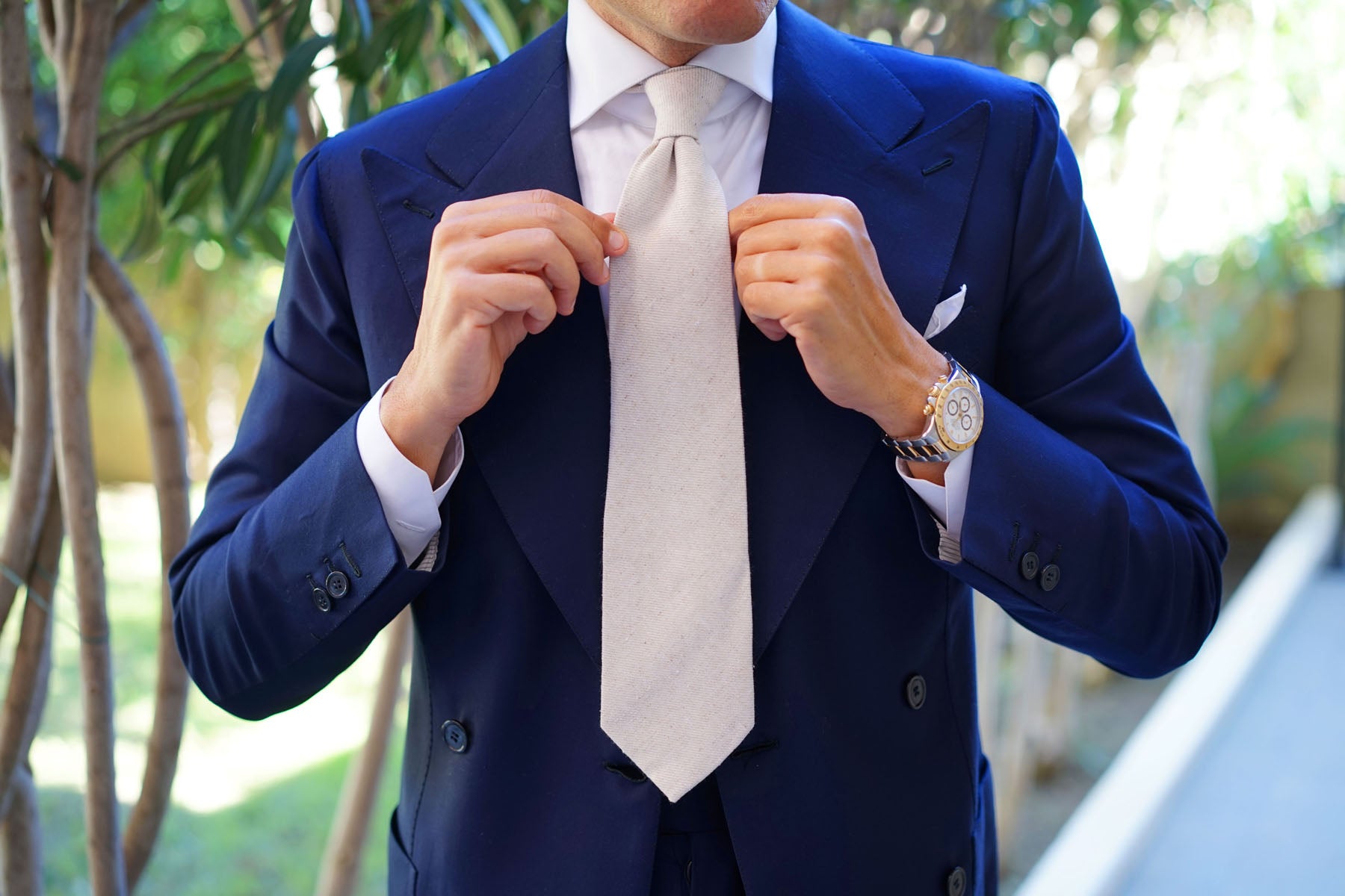 Khaki Twill Stripe Linen Necktie | Men's Ties | Thick Wide Normal Tie ...