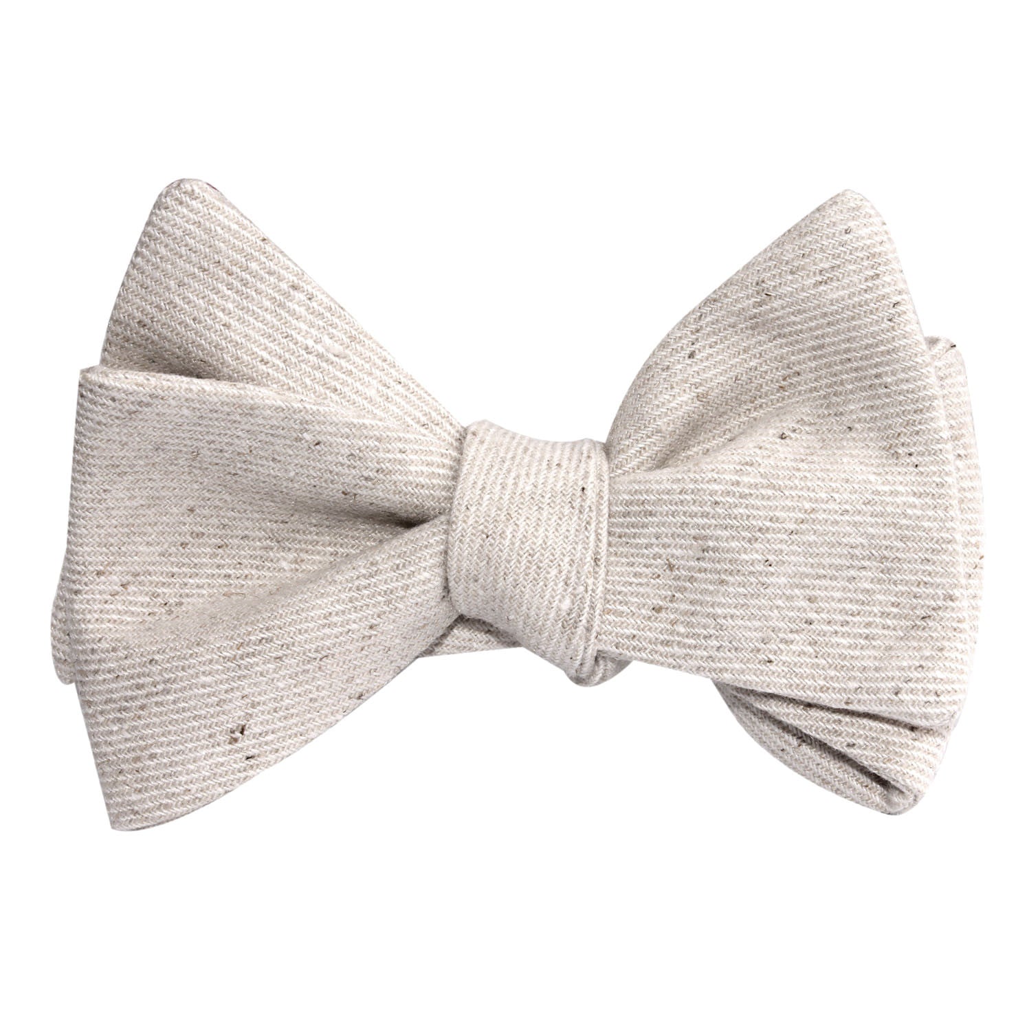 Khaki Twill Stripe Linen Self Tie Bow Tie 2