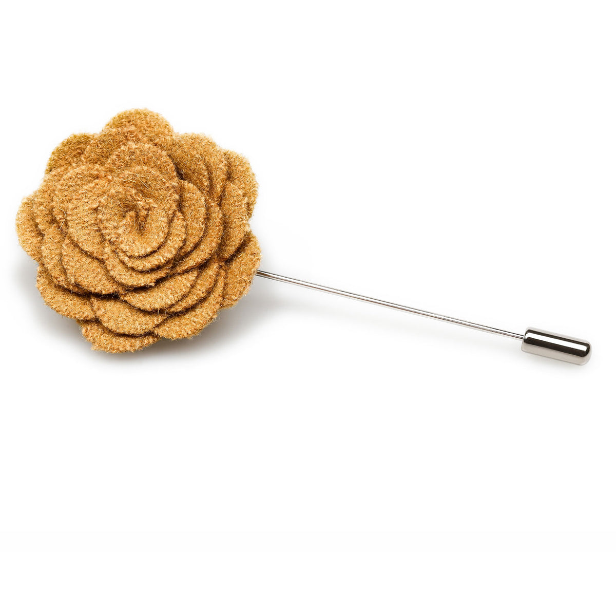 Khaki Wool Flower Lapel Pin | Mens Suit Brown Wedding Boutonniere Pins ...