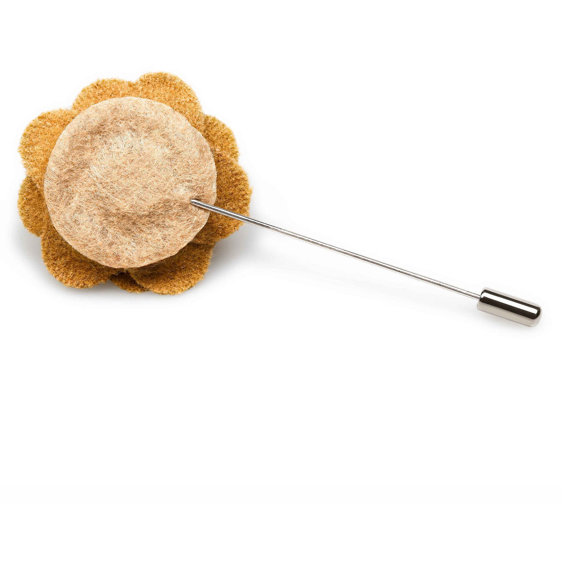 Khaki Wool Flower Mens Lapel Pin