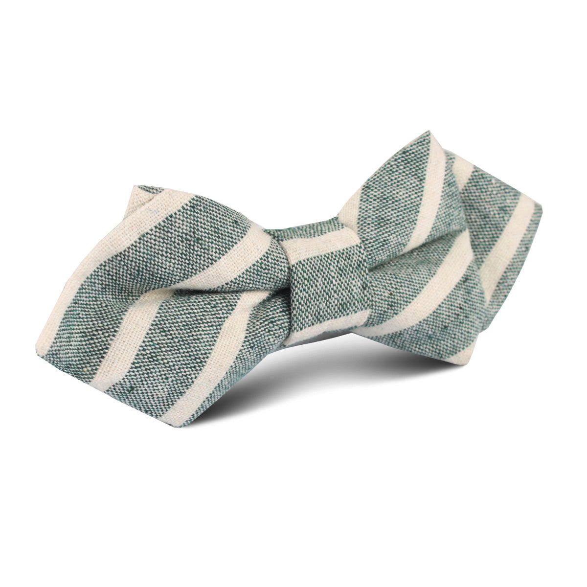 Konya Chalk Stripe Green Linen Diamond Bow Tie