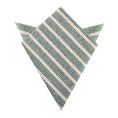 Konya Chalk Stripe Green Linen Pocket Square