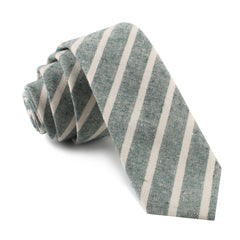 Konya Chalk Stripe Green Linen Skinny Tie