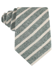Konya Chalk Stripe Green Linen Tie