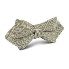Laurel Green Herringbone Linen Diamond Bow Tie