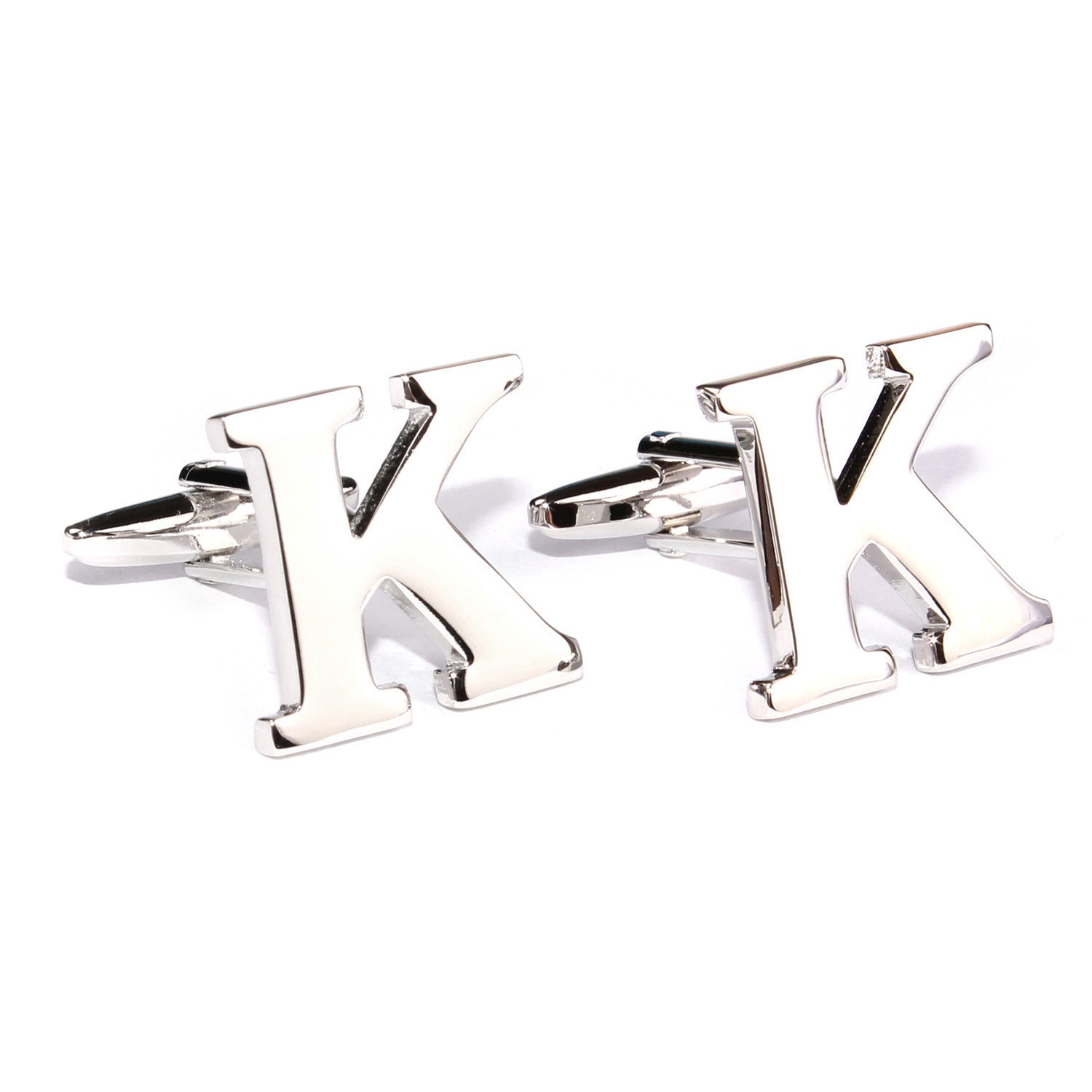 Letter K Silver Cufflinks Front OTAA