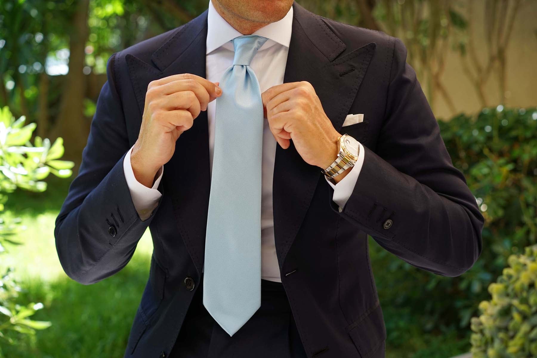 Light Blue Mist Basket Weave Necktie | Wedding Men Ties | OTAA