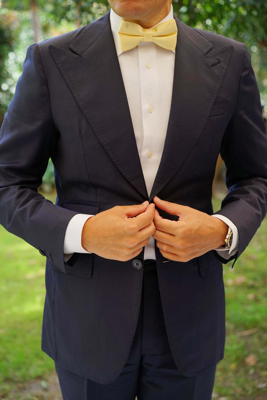 Light Yellow Satin Bow Tie Pastel Lemon Bowties Wedding Bow