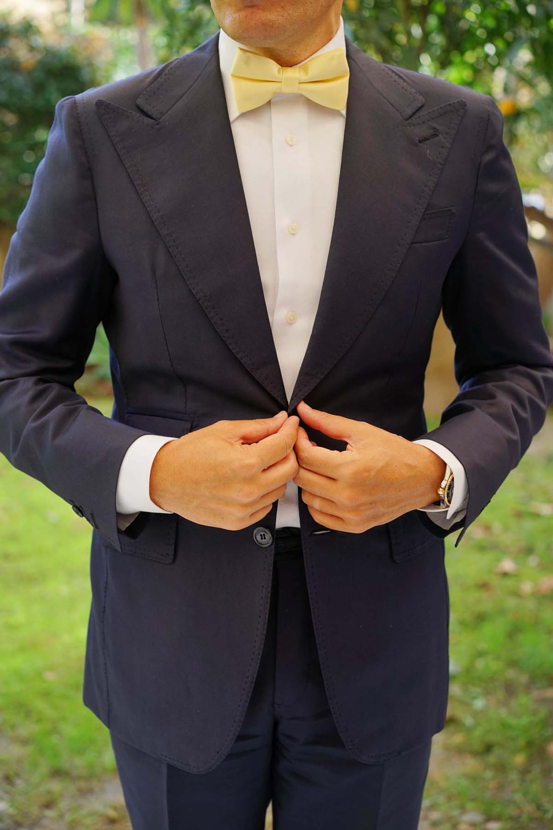 Light Yellow Satin Bow Tie Pastel Lemon Bowties Wedding Bow