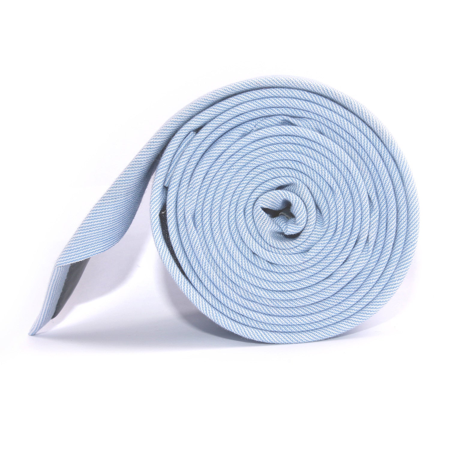 Light Blue Cotton Pinstripes Skinny Tie Side roll