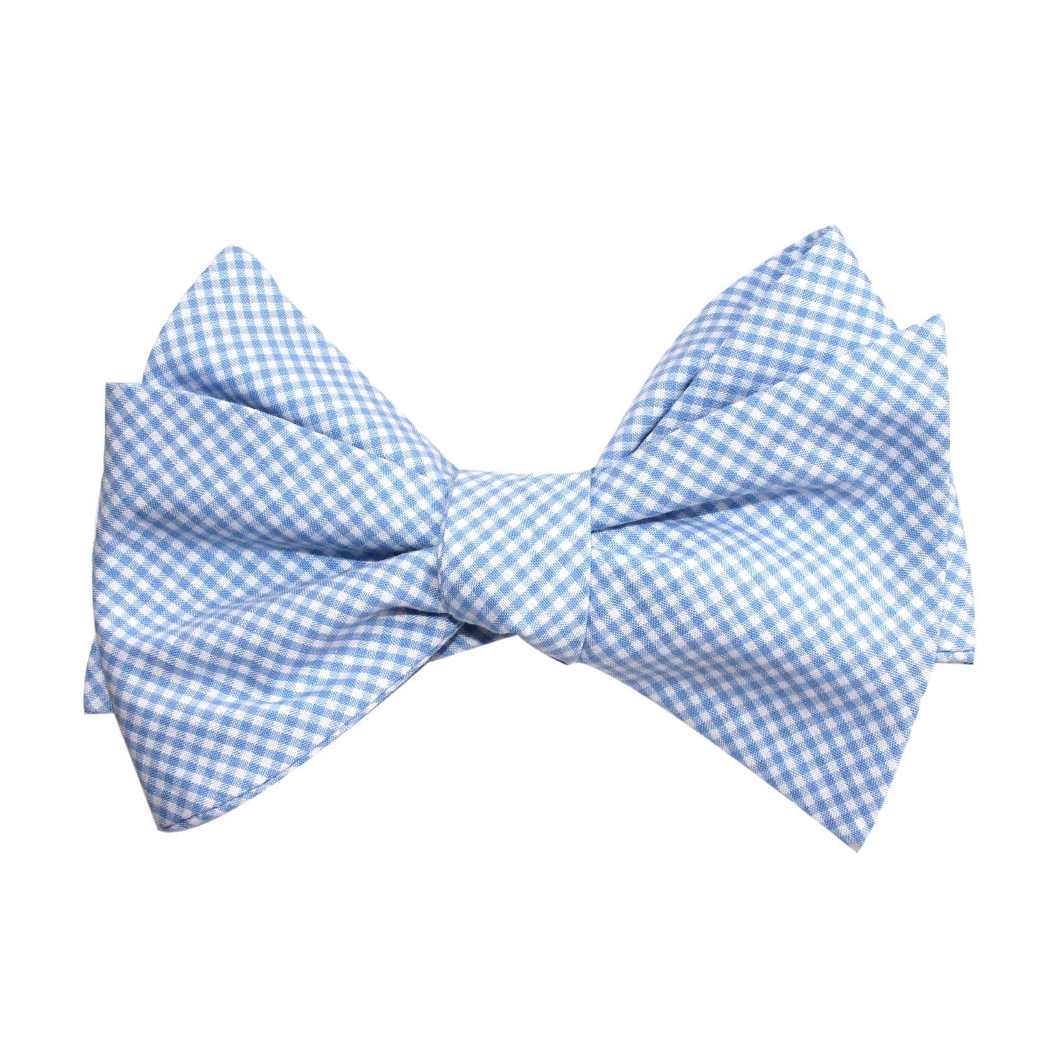 Light Blue Gingham Cotton Self Tie Bow Tie 1