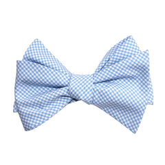 Light Blue Gingham Cotton Self Tie Bow Tie 1