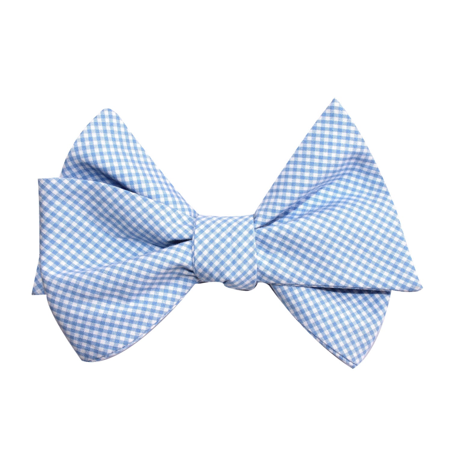 Light Blue Gingham Cotton Self Tie Bow Tie 2