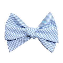 Light Blue Gingham Cotton Self Tie Bow Tie 3