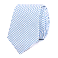 Light Blue Gingham Cotton Skinny Tie Front