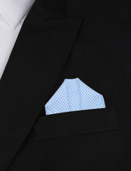 Light Blue Gingham Cotton Winged Puff Pocket Square Fold