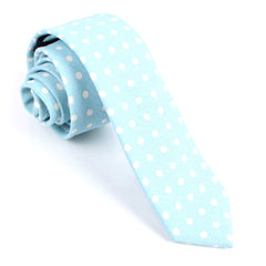 Light Blue Linen Polka Dot Skinny Tie