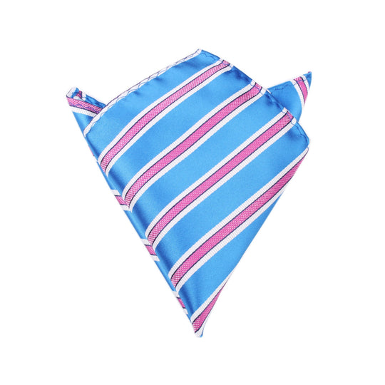 Light Blue Pocket Square with Pink Stripes