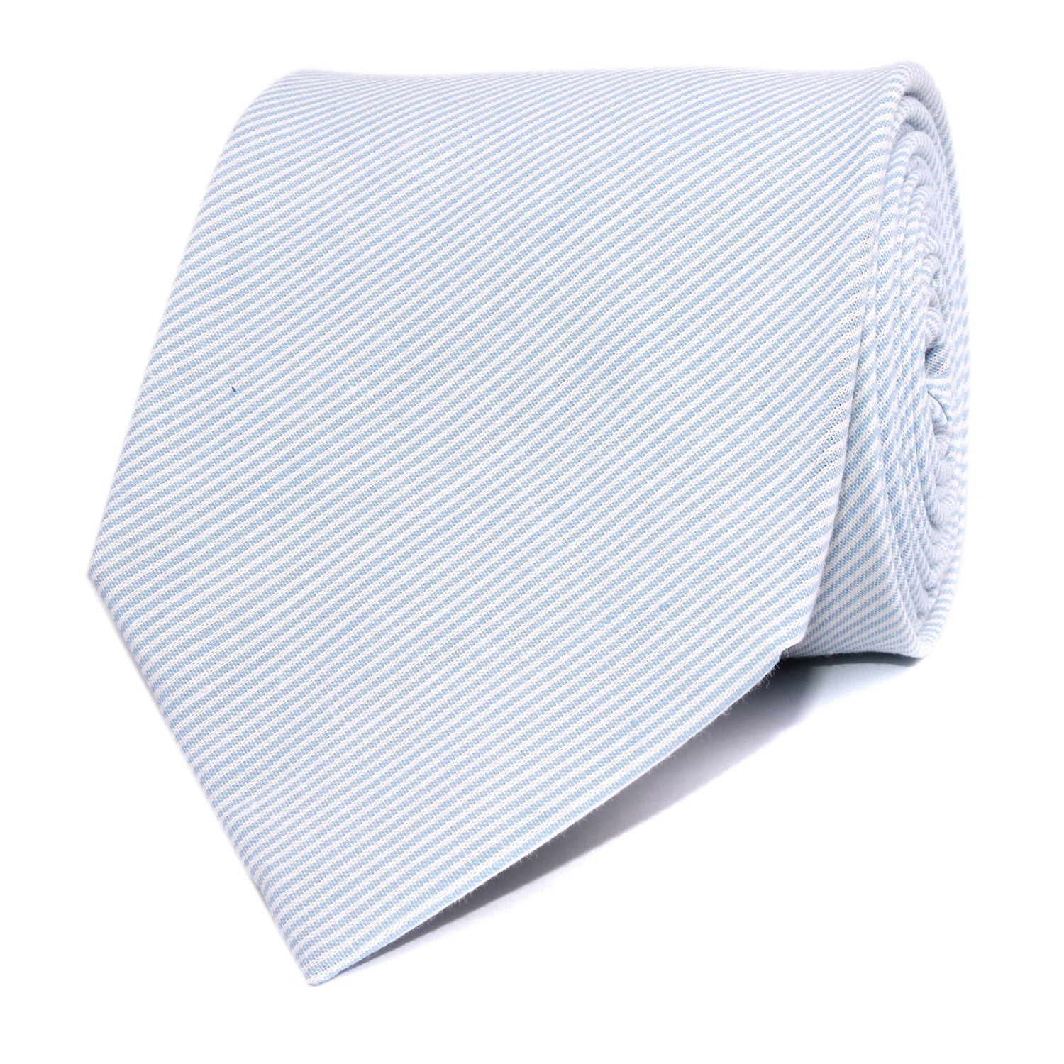 Light Blue and White Pinstripes Cotton Necktie Front