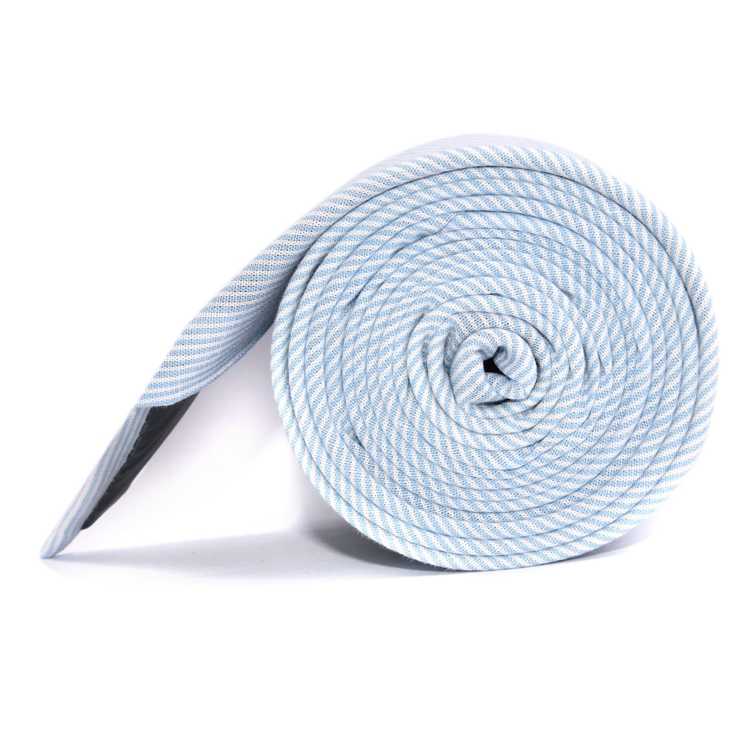 Light Blue and White Pinstripes Cotton Necktie Side roll