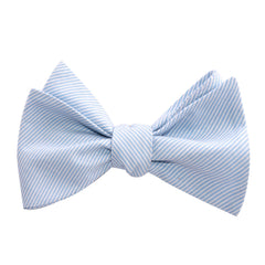 Light Blue and White Pinstripes Cotton Self Tie Bow Tie 1