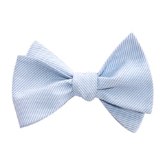 Light Blue and White Pinstripes Cotton Self Tie Bow Tie 2