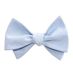 Light Blue and White Pinstripes Cotton Self Tie Bow Tie 3