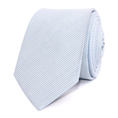 Light Blue and White Pinstripes Cotton Skinny Tie Front