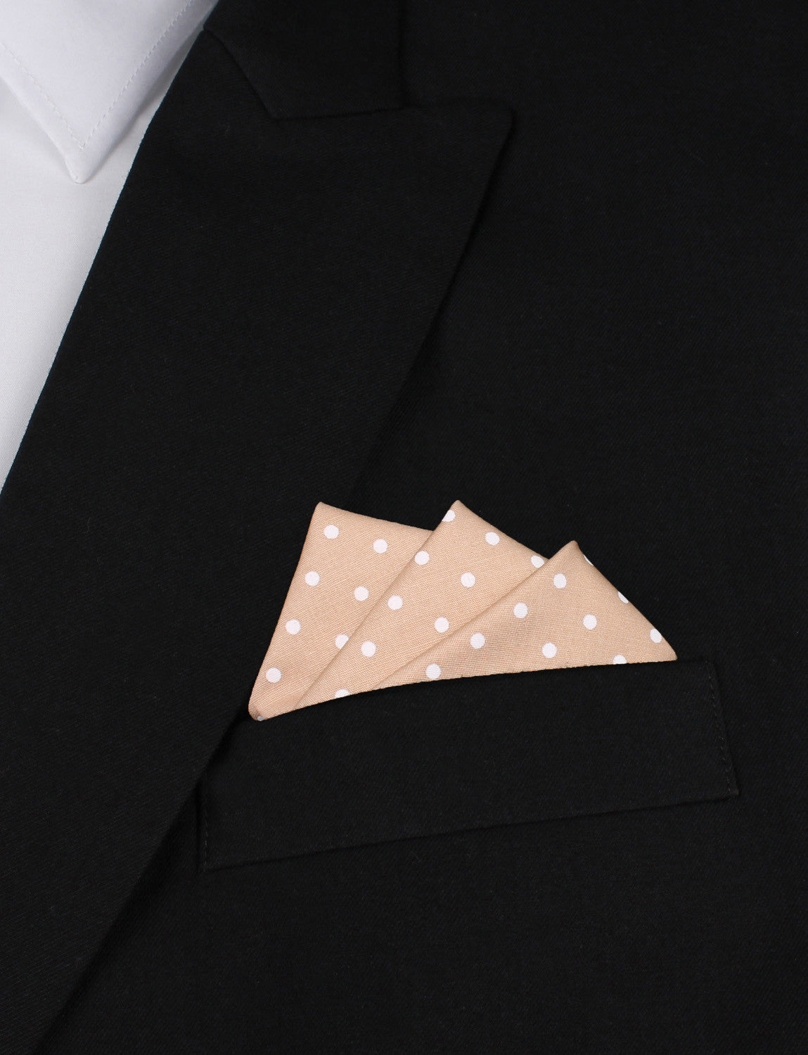 Light Brown with White Polka Dots Cotton Oxygen Three Point Pocket Square Fold