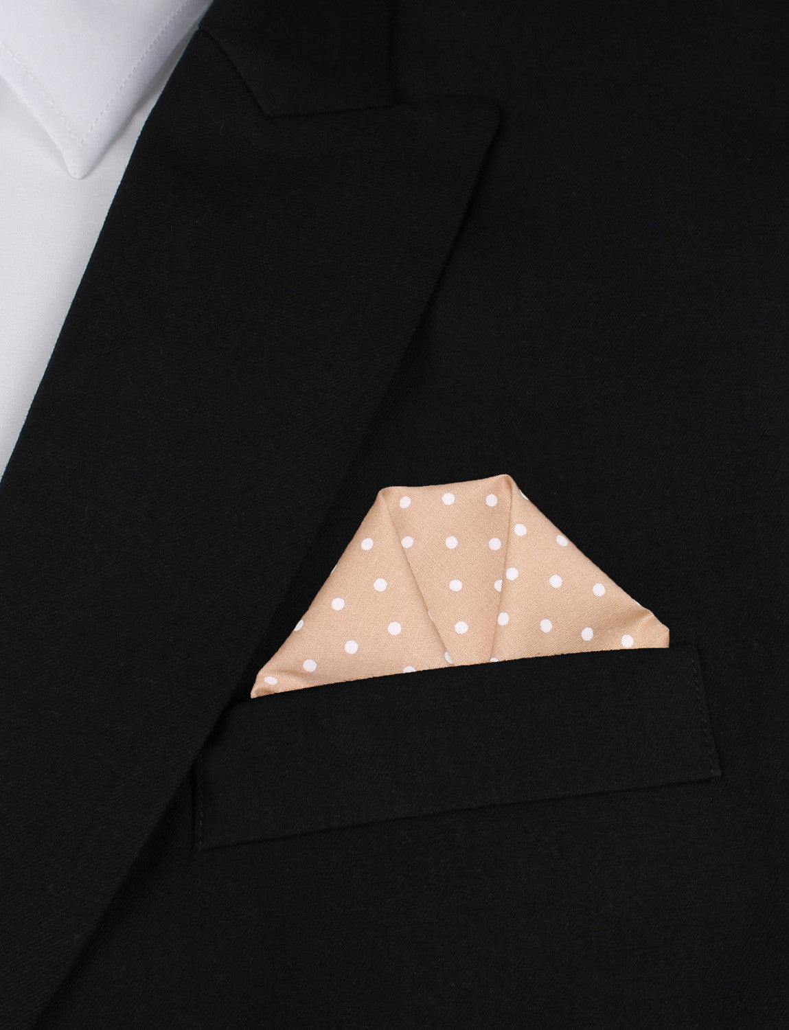 Light Brown with White Polka Dots Cotton Winged Puff Pocket Square Fold
