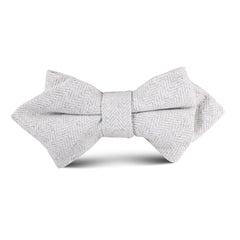 Light Grey Herringbone Linen Kids Diamond Bow Tie