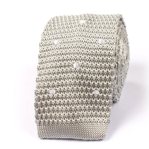 Light Grey Knitted Tie with White Polka Dots