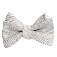 Light Grey Twill Stripe Linen Self Tie Bow Tie