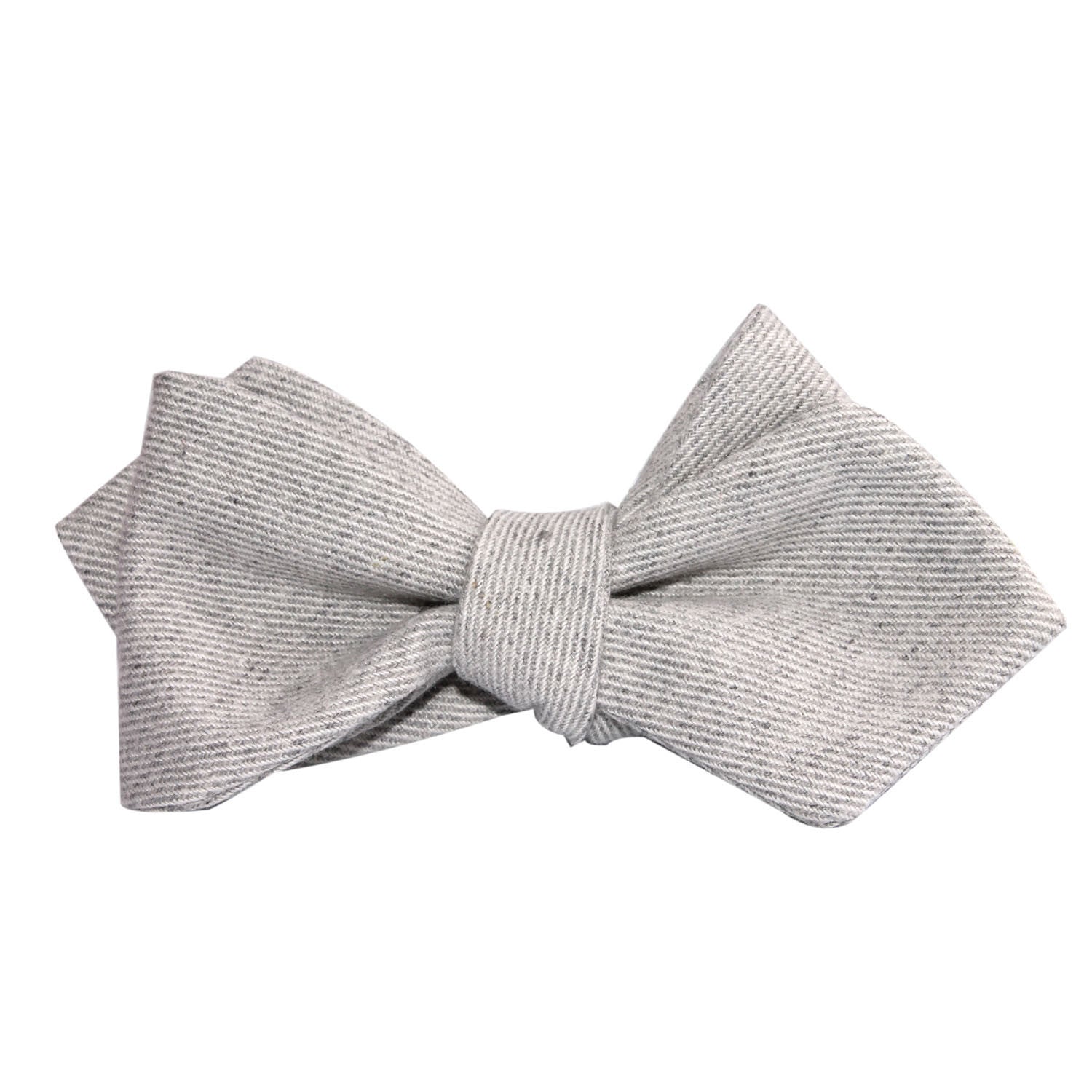 Light Grey Twill Stripe Linen Self Tie Diamond Tip Bow Tie 1