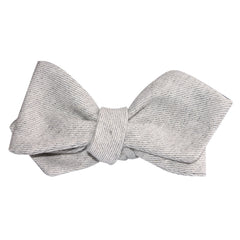 Light Grey Twill Stripe Linen Self Tie Diamond Tip Bow Tie 3
