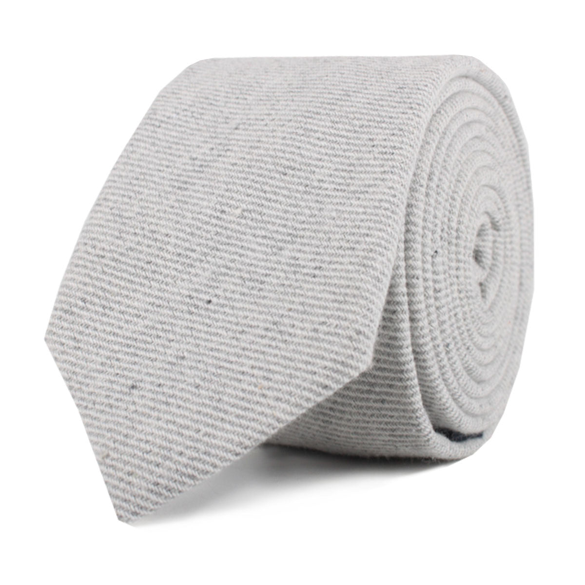 Light Grey Twill Stripe Linen Skinny Tie Front Roll