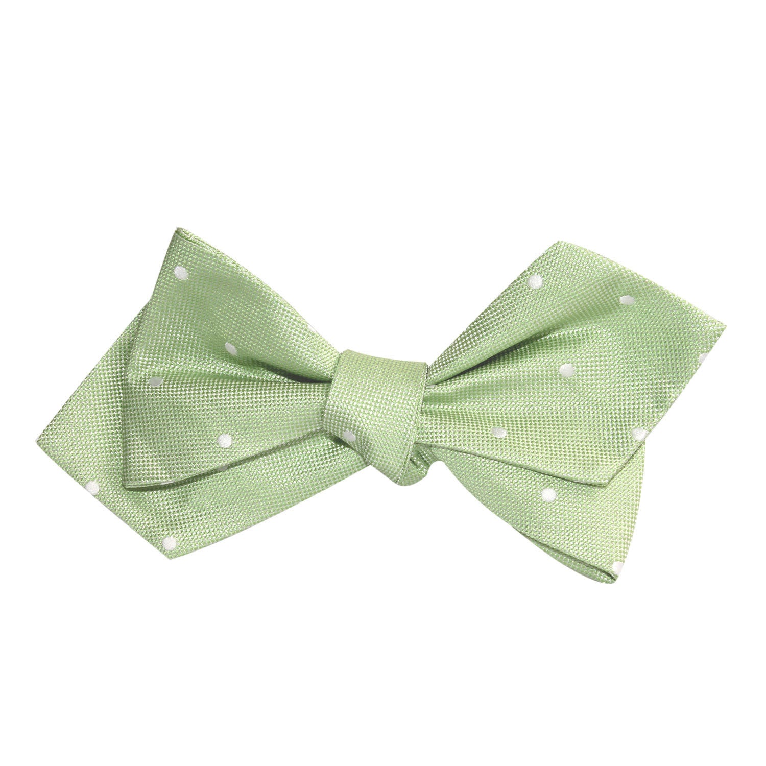 Light Mint Pistachio Green with White Polka Dots Self Tie Diamond Tip Bow Tie 3