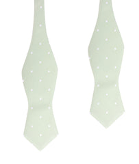 Light Mint Pistachio Green with White Polka Dots Self Tie Diamond Tip Bow Tie