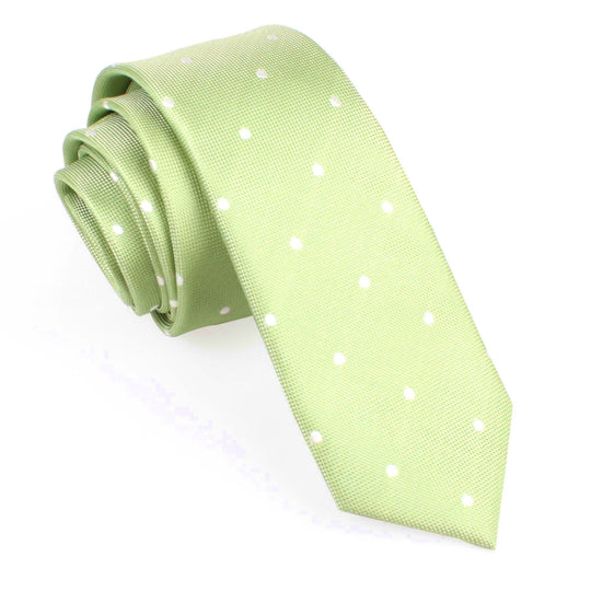 Light Mint Pistachio Green with White Polka Dots Skinny Tie