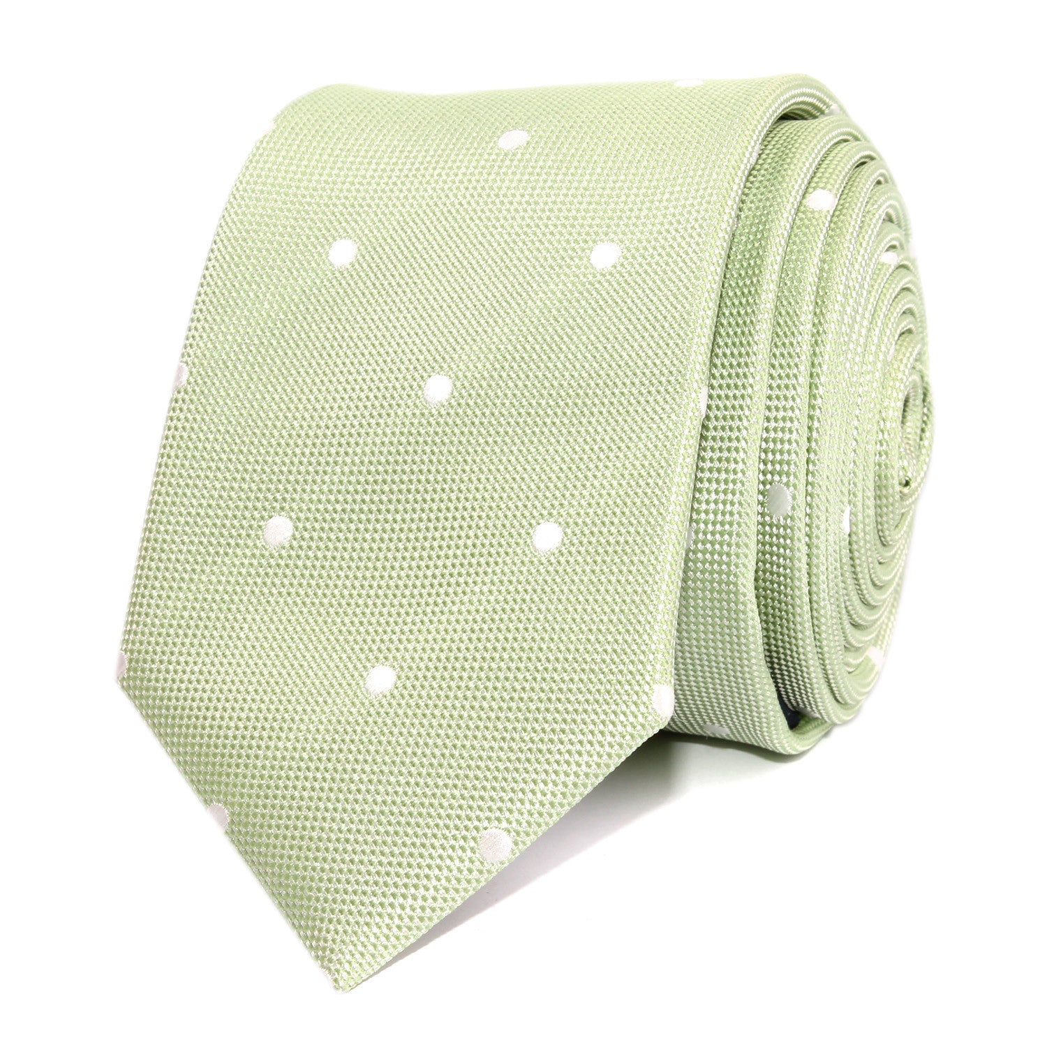 Light Mint Pistachio Green with White Polka Dots Skinny Tie Front