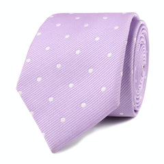 Light Purple with White Polka Dots Skinny Tie Front Roll