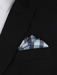 Light and Navy Blue Checkered Oxygen Three Point Pocket Square Fold