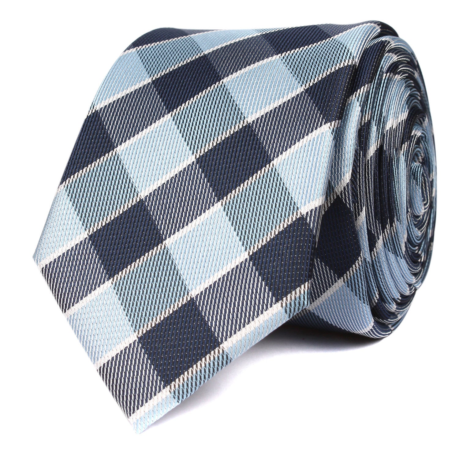 Light and Navy Blue Checkered Skinny Tie OTAA roll