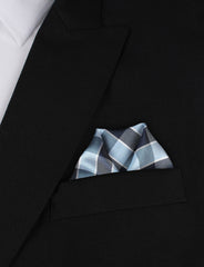 Light and Navy Blue Checkered Winged Puff Pocket Square Fold