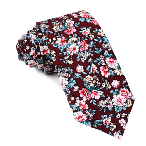 London Brown Floral Skinny Tie